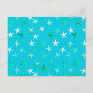 Cartão Postal Estrelas satíricas, verde claro e azul na turquesa