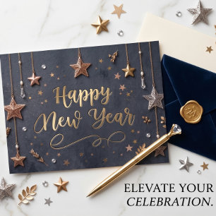 Cartão Postal Estrelas Suspensas Feliz Ano Novo Chic