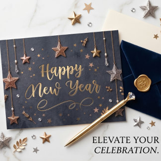 Cartão Postal Estrelas Suspensas Feliz Ano Novo Chic