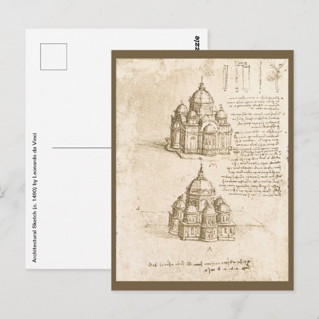Cartão Postal Estudo da Catedral Arquitetônica de Leonardo da Vi (Frente/Verso)