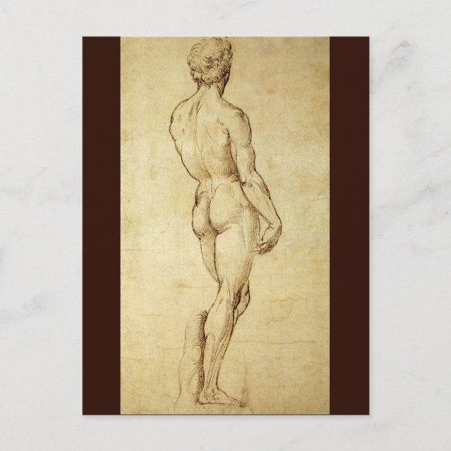 Cartão Postal Estudo da estátua David de Michelangelo por Raphae (Frente)