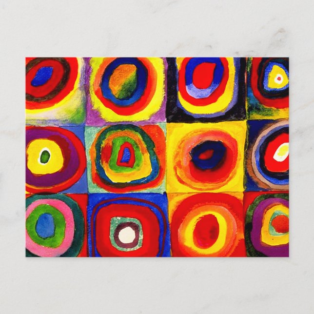 Cartão Postal Estudo de cor de Kandinsky Quadrados Círculos Arte (Frente)