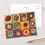 Cartão Postal Estudo de cor | Wassily Kandinsky<br><div class="desc">Pintura de arte intitulada Color Study,  quadrados com círculos concentrados (1913) pela artista russa Wassily Kandinsky. Arte original é um estudo de abstrato colorida feito com aquarela,  guache e lápis de cor no papel. Use as ferramentas de design para adicionar texto personalizado ou personalizar a imagem.</div>