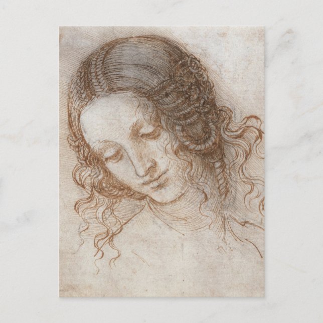 Cartão Postal Estudo de Leonardo da Vinci da Cabeça de Leda (Frente)