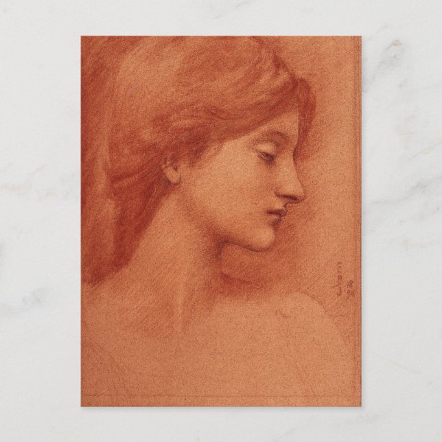 Cartão Postal Estudo de uma Cabeça de Mulher, Burne-Jones Fine A (Frente)