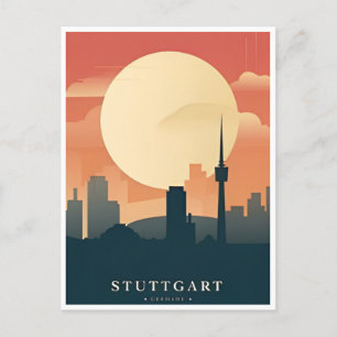 Cartão Postal Estugarda Cidade Alemanha Retrô Skyline Vintage