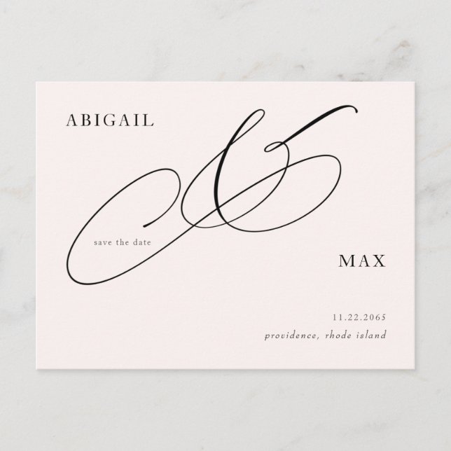 Cartão Postal Eterno Blush Weding Date (Salvar data) (Frente)