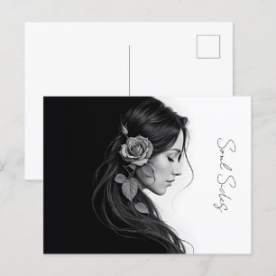 Cartão Postal Eterno preto branco dramático design de cabelo flo