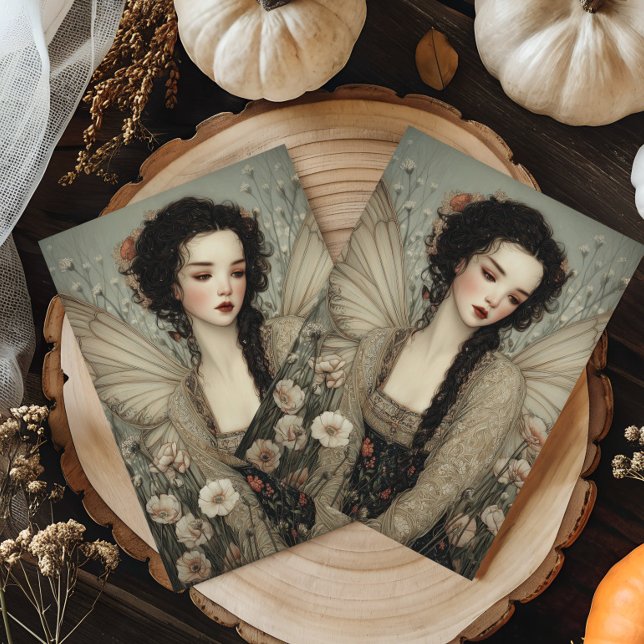 Cartão Postal Ethereal Fairy With Wings in flower Garden Art  (Criador carregado)