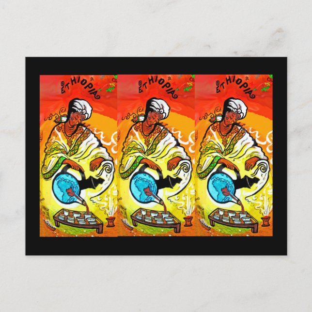 Cartão Postal Etíope: Turbana a derramar chá (Frente)
