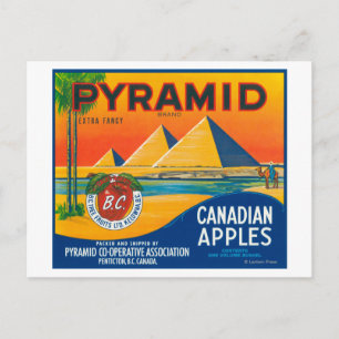 Cartão Postal Etiqueta de Maçã Pirâmide - Penticton B.C. Cana