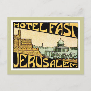 Cartão Postal Etiqueta do Hotel Jerusalem viagens vintage