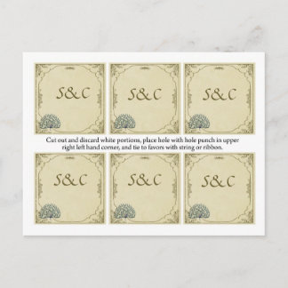 Cartão Postal Etiquetas de Favor do Casamento de Peacock Vintage