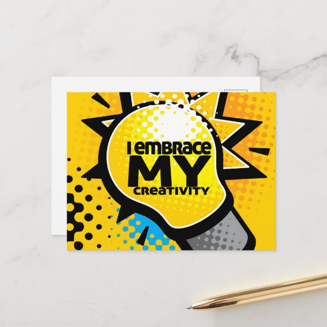 Cartão Postal "Eu abraço minha criatividade" Afirmação de Motiva (Frente/Verso In Situ)