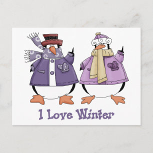 Cartão Postal Eu adoro Camisetas e presentes de pinguim