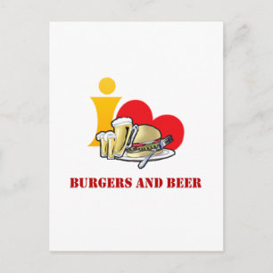 Cartão Postal Eu Adoro Hambúrgueres e Cerveja Ah o Hambúrguer