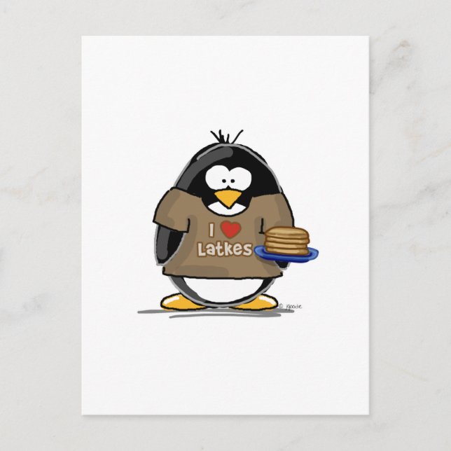 Cartão Postal Eu Adoro Latkes Penguin (Frente)