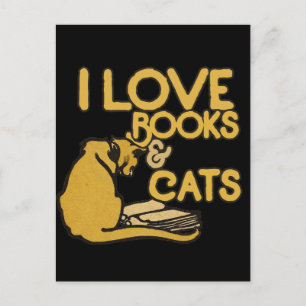 Cartão Postal Eu adoro livros e gatos