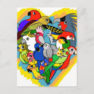 Cartão Postal Eu adoro papagaios desenho animado fofo