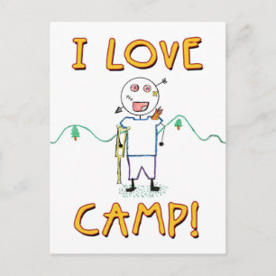 Cartão Postal Eu Amo Acampamento - Desenho Divertido de Acampame