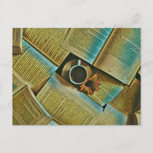 Cartão Postal Eu amo café e livros