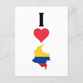 Cartão Postal Eu Amo Colômbia Vertical I Heart Country Flag Map