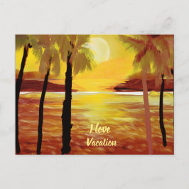 Cartão Postal Eu Amo Férias Pôr do Sol Oceano Palmeiras