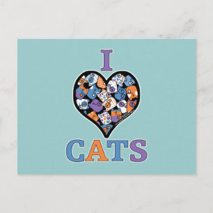 Cartão Postal Eu Amo Gatos - Coração Colulial