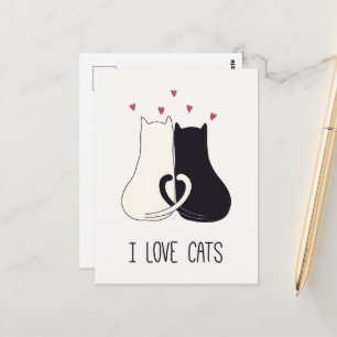 Cartão Postal Eu Amo Gatos Dois Gatos Apaixonados