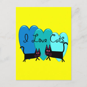 Cartão Postal Eu amo gatos--Presentes de arte de gato preto