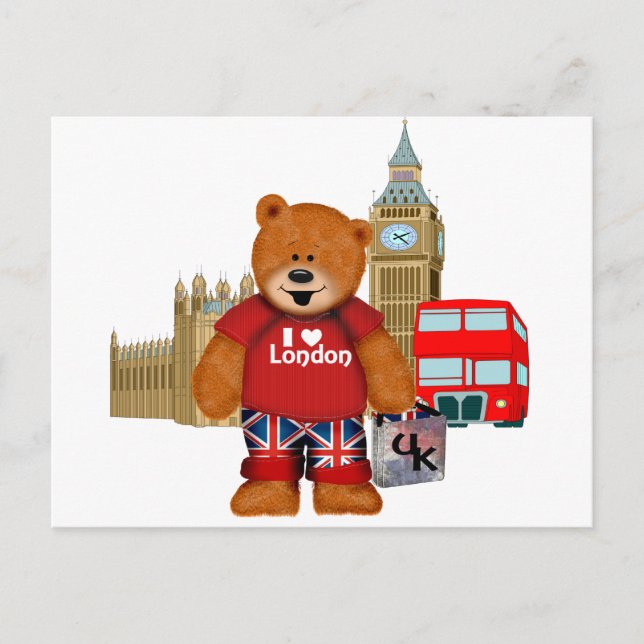Cartão Postal Eu Amo Londres - Urso Teddy (Frente)
