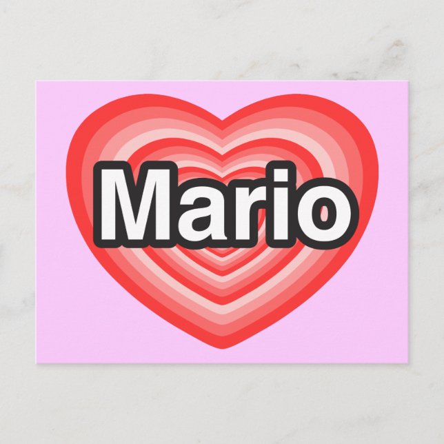 Cartão Postal Eu amo Mario. Eu te amo Mario. Coração (Frente)