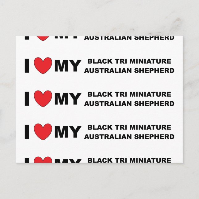 Cartão Postal eu amo meu mini aussie tri preto (Frente)