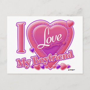 Cartão Postal Eu amo meu Namorado rosa/roxo - corações