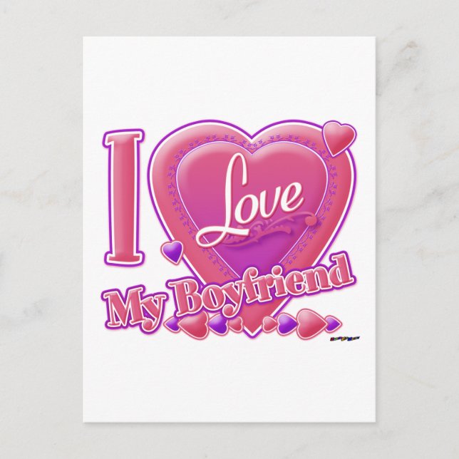 Cartão Postal Eu amo meu Namorado rosa/roxo - corações (Frente)