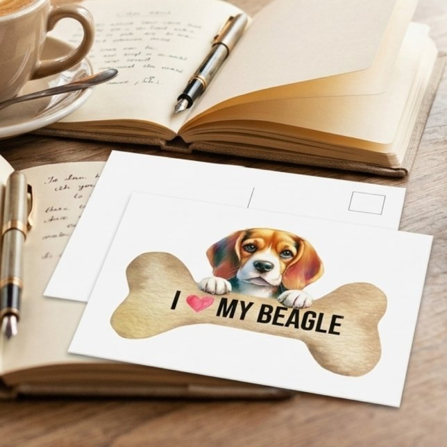 Cartão Postal Eu amo meu osso de cachorro Beagle (love beagle postcard 2)