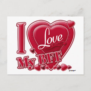 Cartão Postal Eu amo meu vermelho de BFF - coração