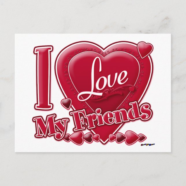 Cartão Postal Eu amo meus amigos vermelho - coração (Frente)