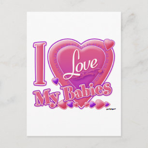 Cartão Postal Eu Amo Meus Bebês rosa/roxo - Corações