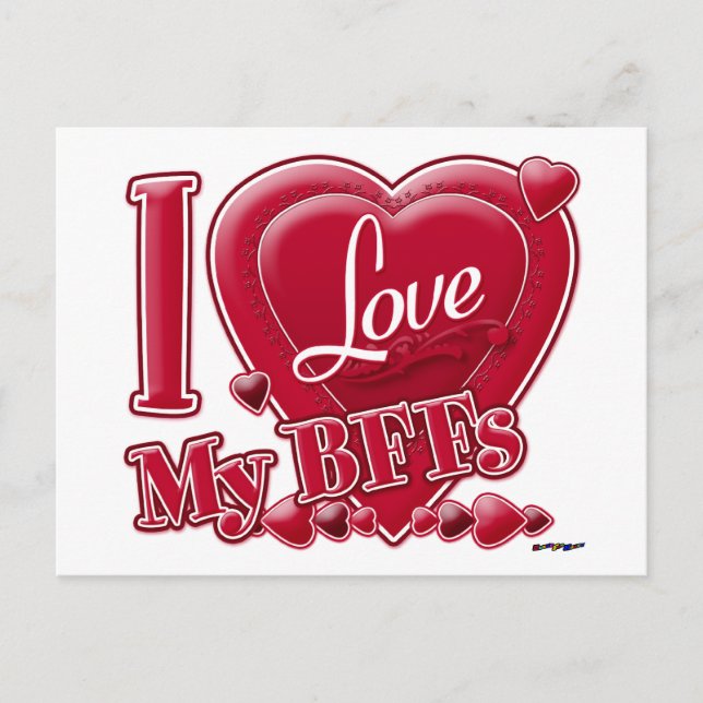 Cartão Postal Eu Amo Meus BFFs coração vermelho - (Frente)