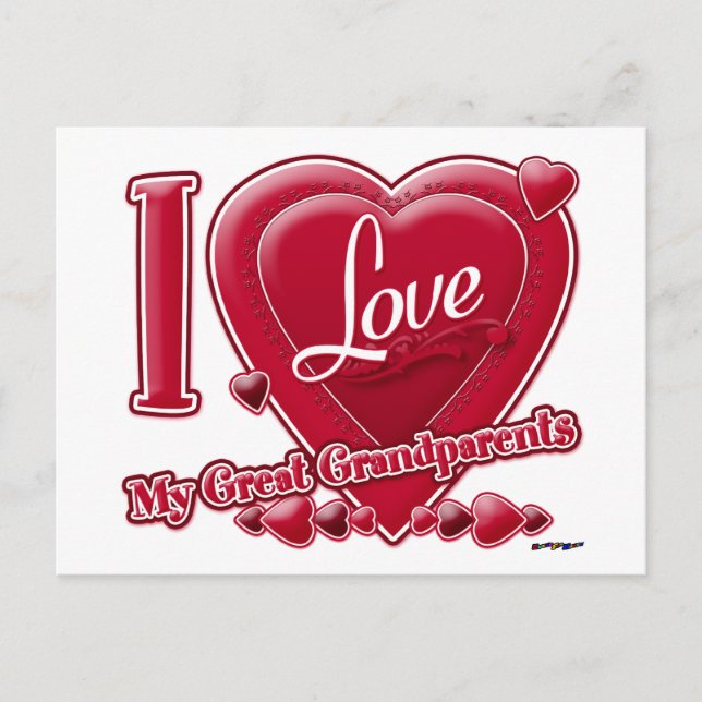 Cartão Postal Eu amo meus Excelentes avós vermelhos - coração (Frente)