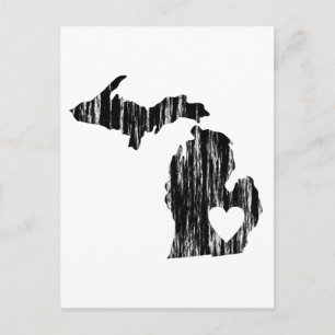 Cartão Postal Eu Amo Michigan Grunge Desgastado Contorno Estado 