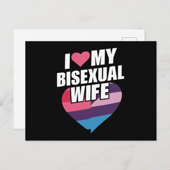 Cartão Postal Eu Amo Minha Esposa Bissexual Bi Orgulho Bandeira  (Frente/Verso)