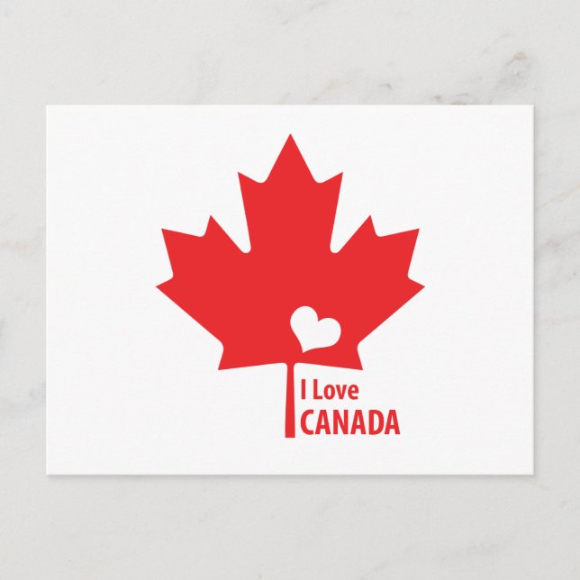 Cartão Postal Eu amo o Canadá Maple Leaf (Frente)