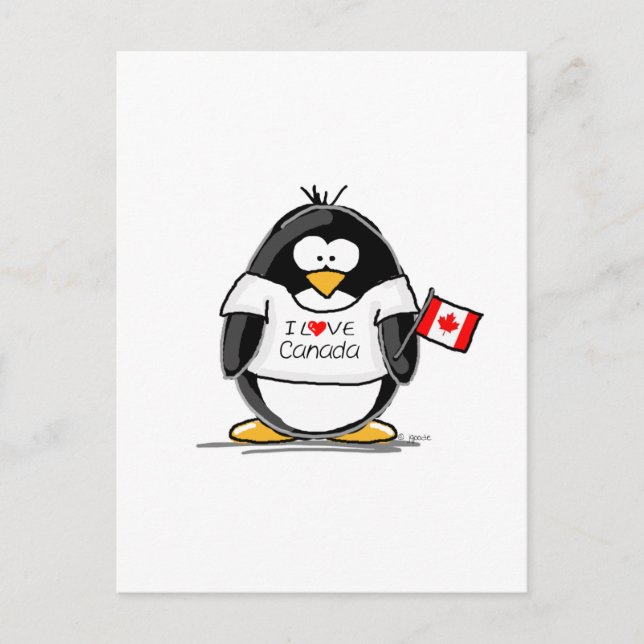 Cartão Postal Eu amo o pinguim do Canadá (Frente)