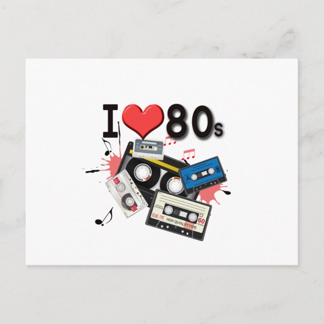 Cartão Postal Eu amo os anos 80 múltiplos produtos selecionados (Frente)