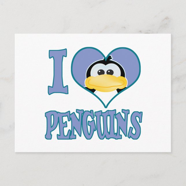 Cartão Postal Eu amo pinguins (Frente)