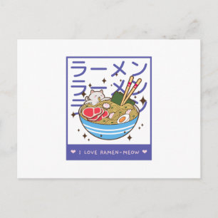 Cartão Postal Eu Amo Ramen Meow - Ramen Cat