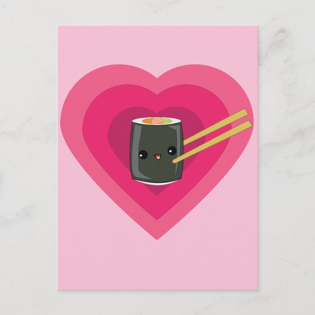 Cartão Postal Eu Amo Sushi Kawaii Sushi Roll (Frente)