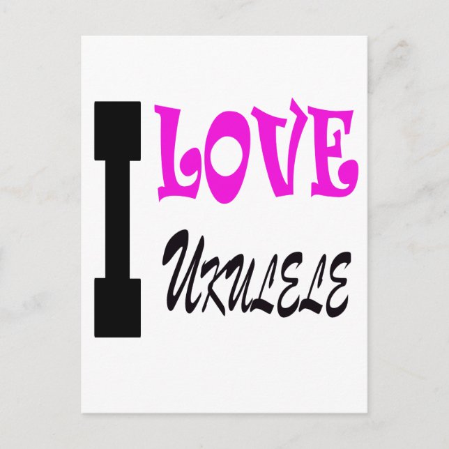 Cartão Postal Eu amo ukulele (Frente)
